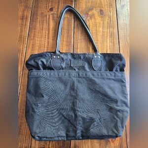 Black Canvas Tote Bag with Leather Handles